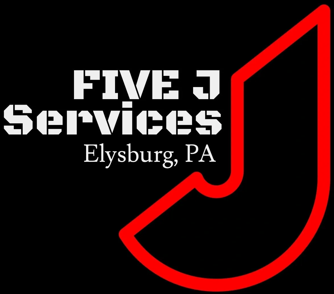 A black and white logo for five j services.